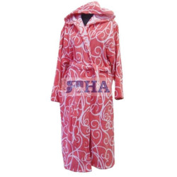 Памучен дамски халат с качулка Розов